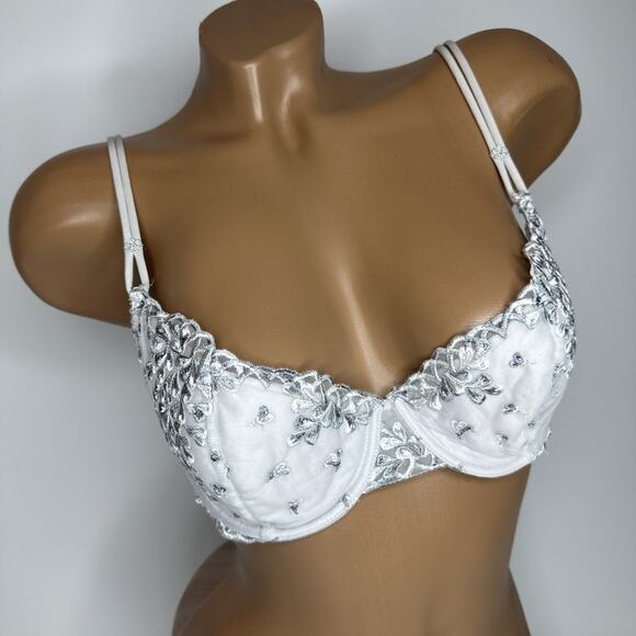 Vintage La Perla Coquette Floral Embroidered Lace Underwire Bra 36 Muted Blue - Picture 2 of 16